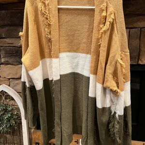 Colorblock Frayed Edge Sweater
